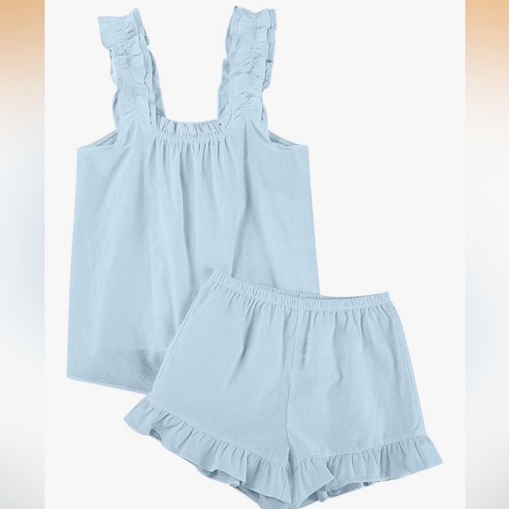 BRAND NEW XL Women’s Summer Light Blue Lounge Set - Sleeveless Top & Shorts - Picture 3 of 8